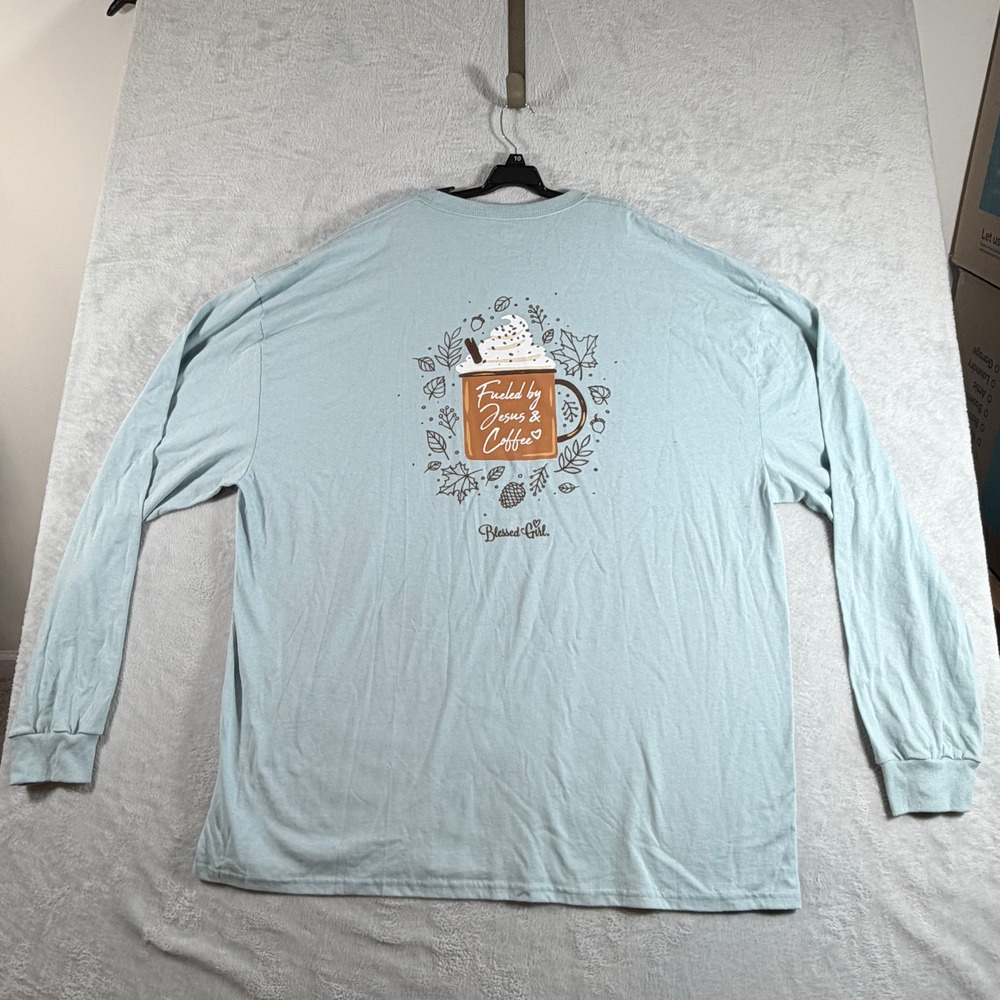 Blessed Girl Womens Sage Green Jesus & Coffee Long Sleeve T-Shirt Size 3X NWT - Picture 2 of 5